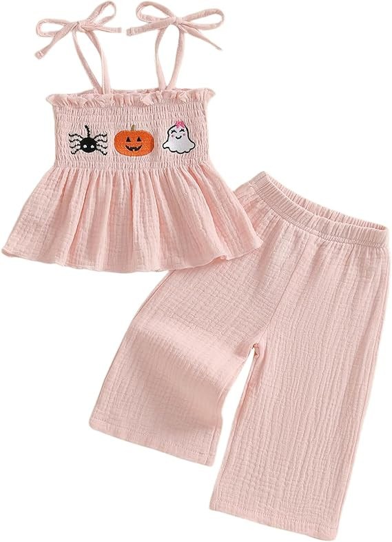 Kayotuas Halloween Toddler Girl Outfits Pumpkin Smocked Spaghetti Strap Tank Top Dress Gingham Pl... | Amazon (US)