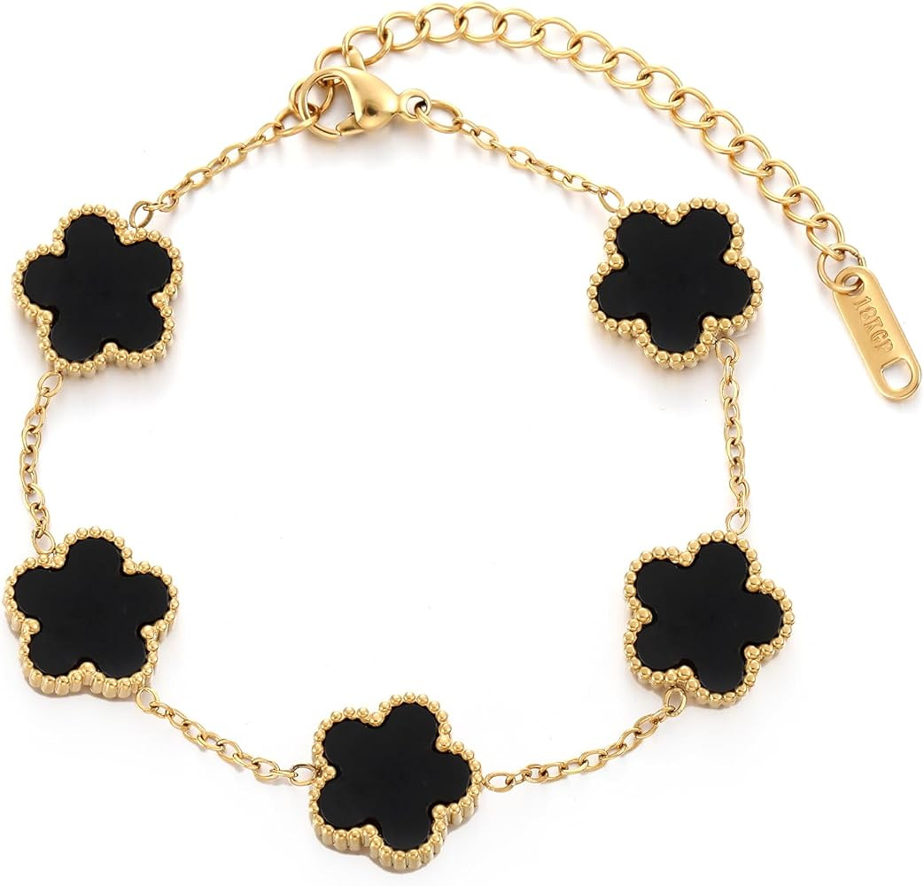 TICVSS Four Leaf Clover Bracelet for Women 18K Gold Plated Stainless Steel Lucky 4 Leaf Gold Link... | Amazon (US)
