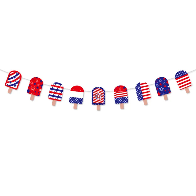 Patriotic Popsicle Banner Garland, Red White and Blue, Stars and Stripes, 4th of July Party Decor... | Walmart (US)