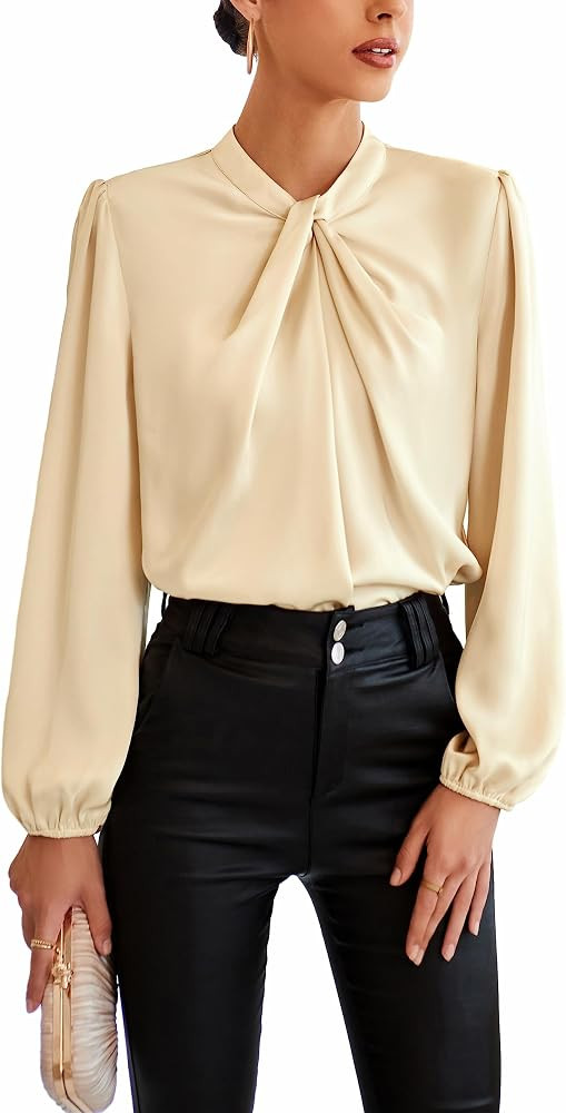 GRACE KARIN Women's Long Sleeve Satin Blouse,Mock Neck Work Silk Shirts,Dressy Tops for Business ... | Amazon (US)