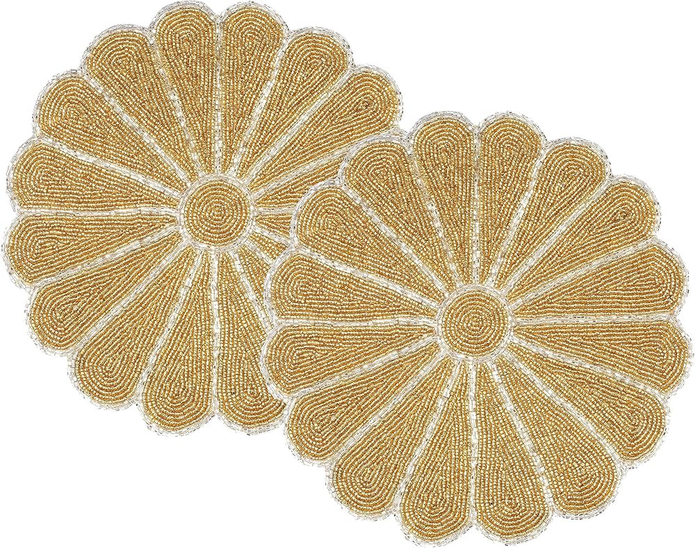 Alpha Living Home Beaded Scallop Placemats for Dining Table - Pack of 2 Measure 13 inches Beaded ... | Amazon (US)