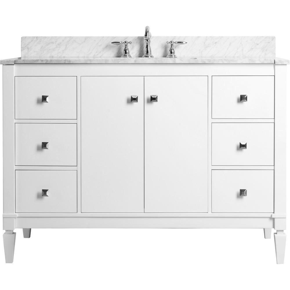 Kayleigh 48 in. W x 22 in. D Vanity in White with Marble Vanity Top in Carrera White with White B... | The Home Depot