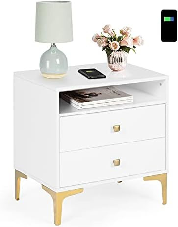 Amazon.com: AILEEKISS Nightstand with Wireless Charging Function Wooden Night Stands with 2 Drawe... | Amazon (US)