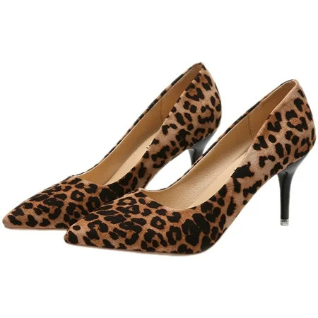 Leopard Print High Heels Fashion Shoes Pointed Toe Women s Sneakers Kitten for Dressy Artificial Pu Miss | Walmart (US)