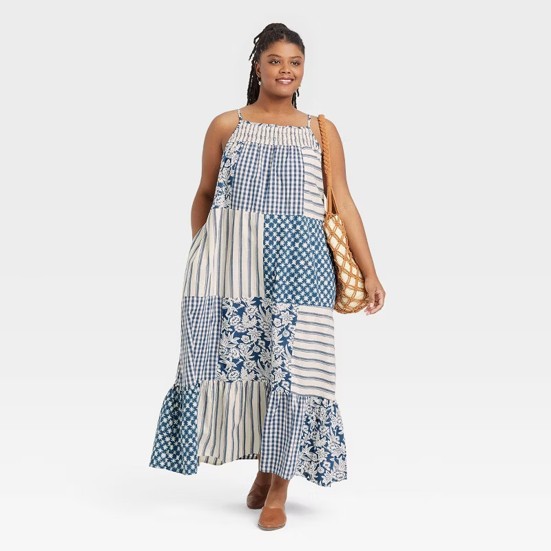 Women's Sleeveless Tiered Dress - Universal Thread™ Blue Patchwork | Target
