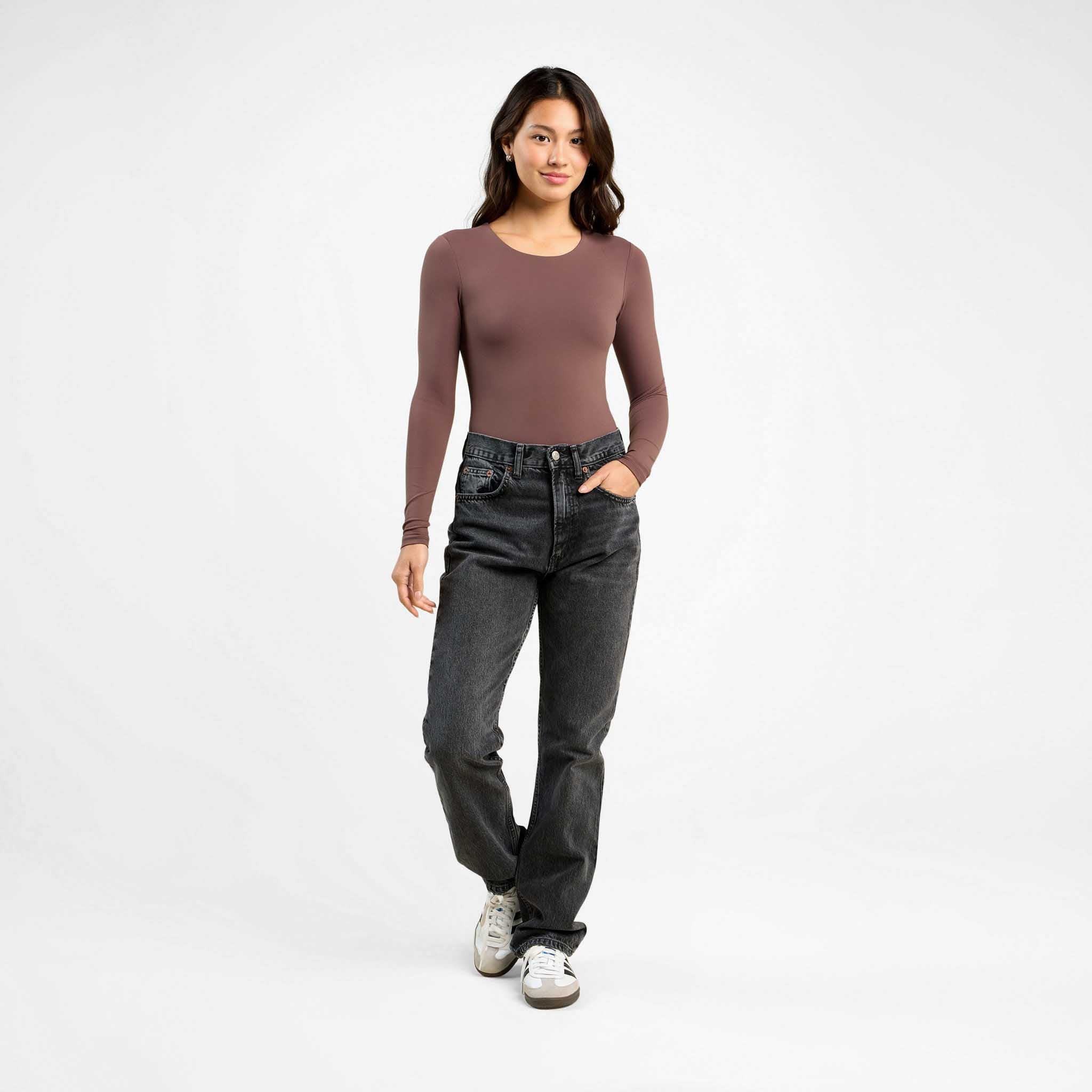 Long Sleeve Crewneck Bodysuit | Coffee | Nuuds US