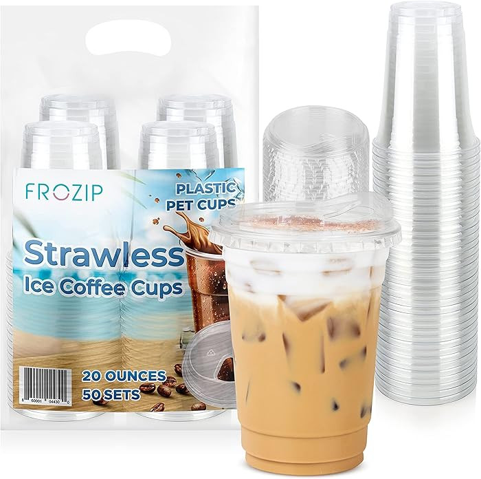 50 Pack 20oz Plastic Coffee Cups with Sip Lids - Clear Plastic Cups with Lids for Smoothies, Iced... | Amazon (US)