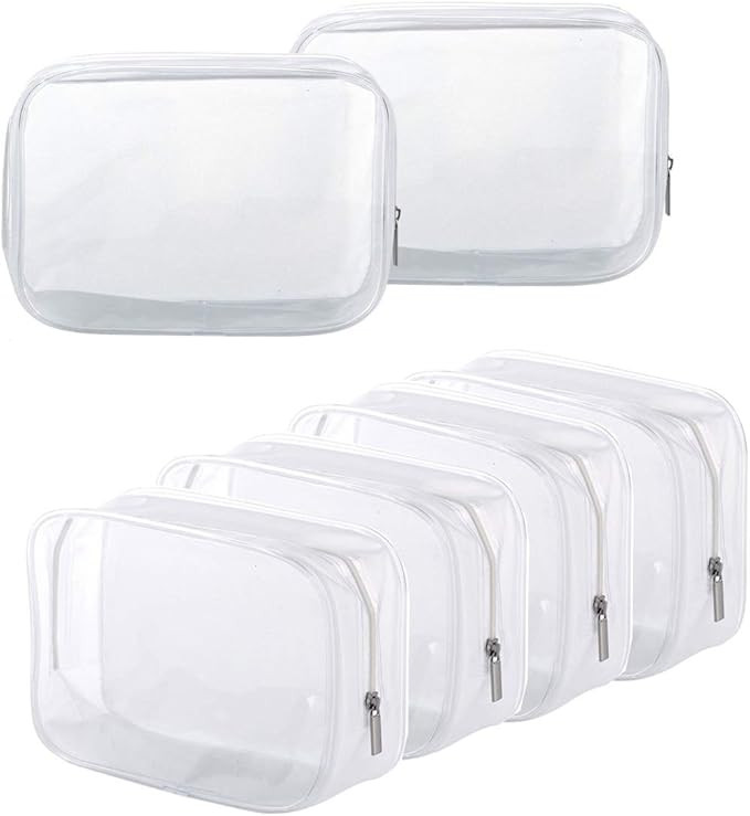 6 Pack Clear Toiletry Carry Pouch with Zipper Portable Plastic Waterproof Cosmetic Bag TSA Approv... | Amazon (US)