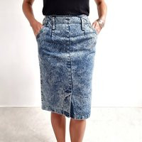 80's Vintage Denim Midi Skirt // Acid Wash With Pockets Medium | Etsy (US)