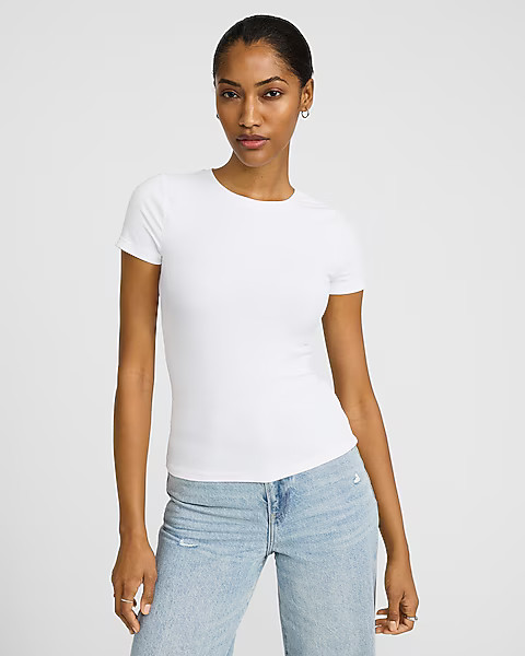 Fitted Ribbed Crew Neck Tee | Express