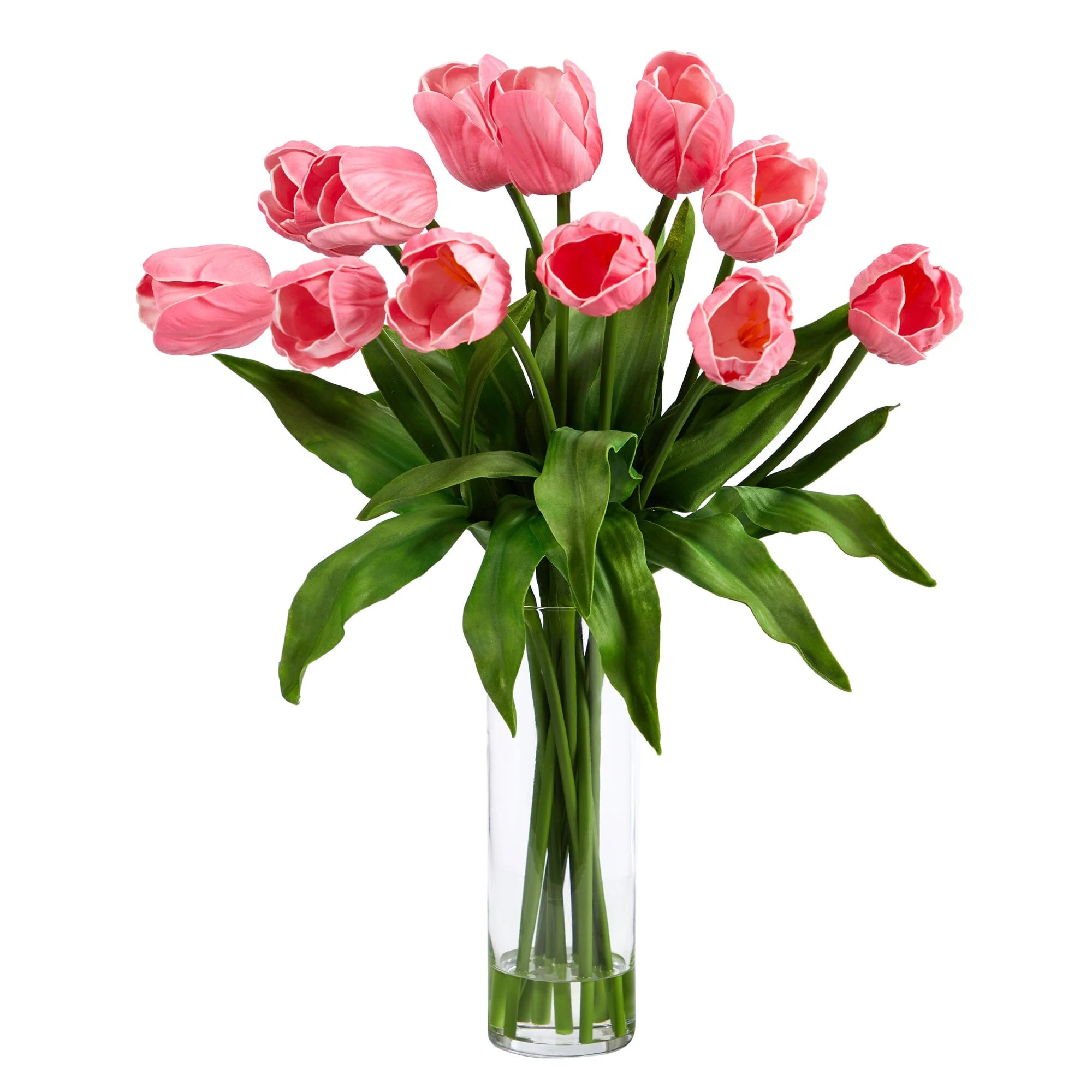 23” Artificial Tulip Arrangement with Cylinder Glass Vase | Nearly Natural | Nearly Natural