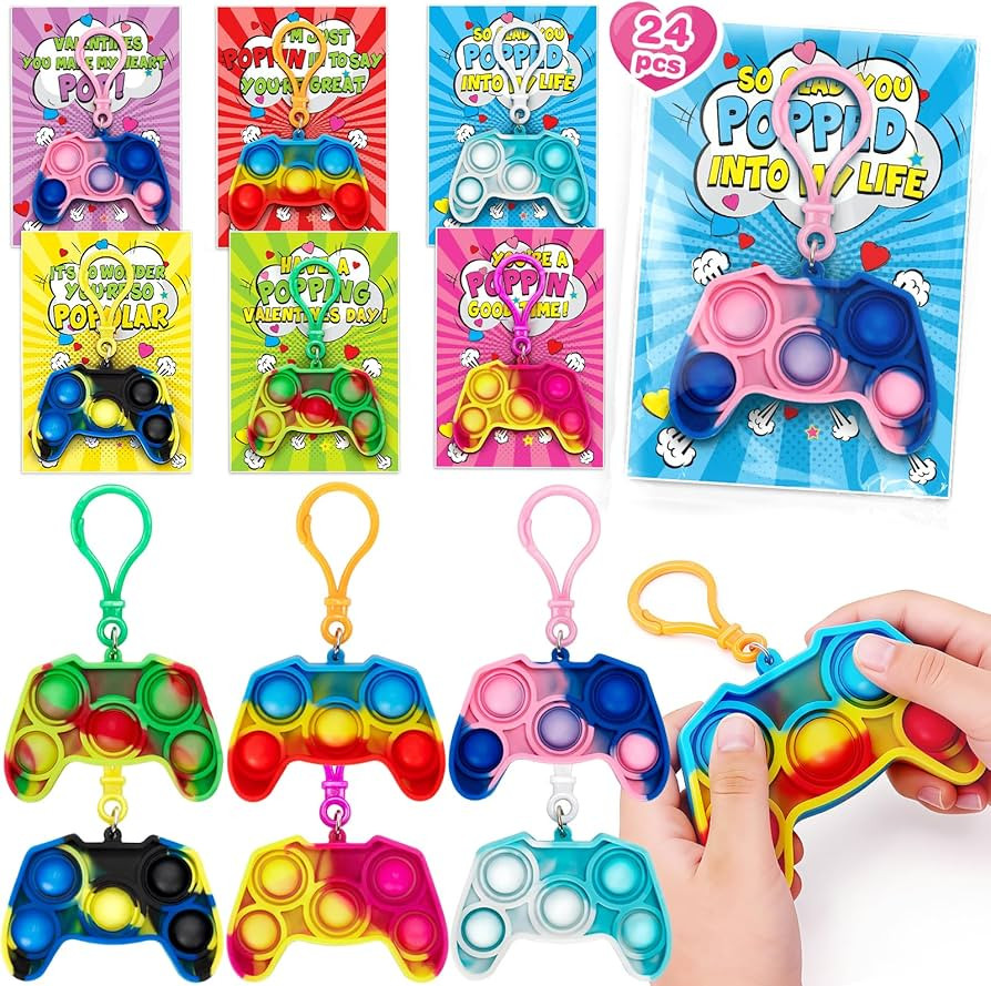 Jumlys Valentines Day Gifts for Kids, 24 Pack Valentines Day Cards with Game Shape Pop Fidget Key... | Amazon (US)