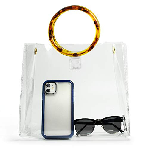 Round Handle Clear Handbag Women PVC Tote tortoiseshell Top Handle Bag | Amazon (US)