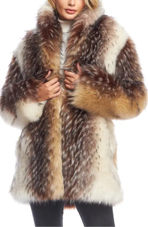 DONNA SALYERS FABULOUS FURS Shawl Collar Faux Fur Coat in Arcwolf at Nordstrom, Size X-Small | Nordstrom