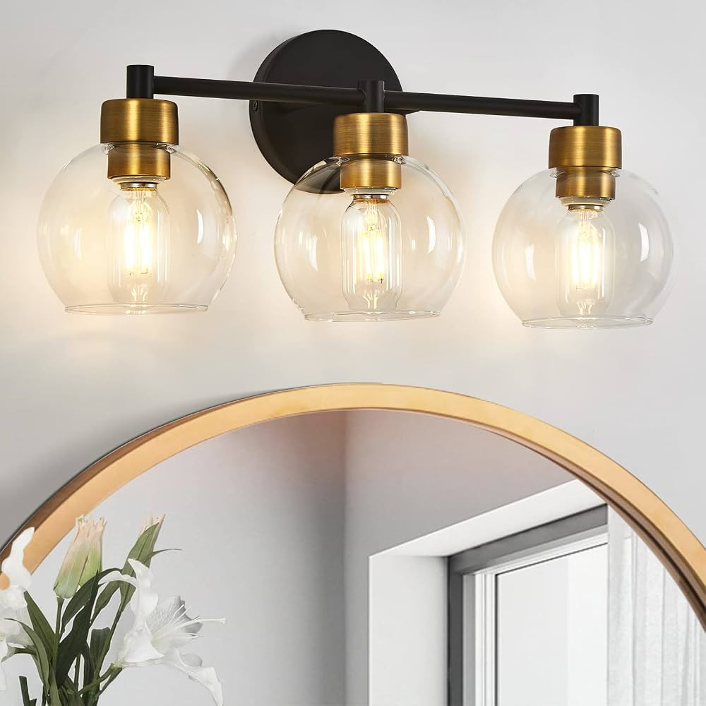 yenlacy Bathroom Light Fixtures, Black and Gold 3 Light Bathroom Vanity Light, Bathroom Lights Ov... | Amazon (US)
