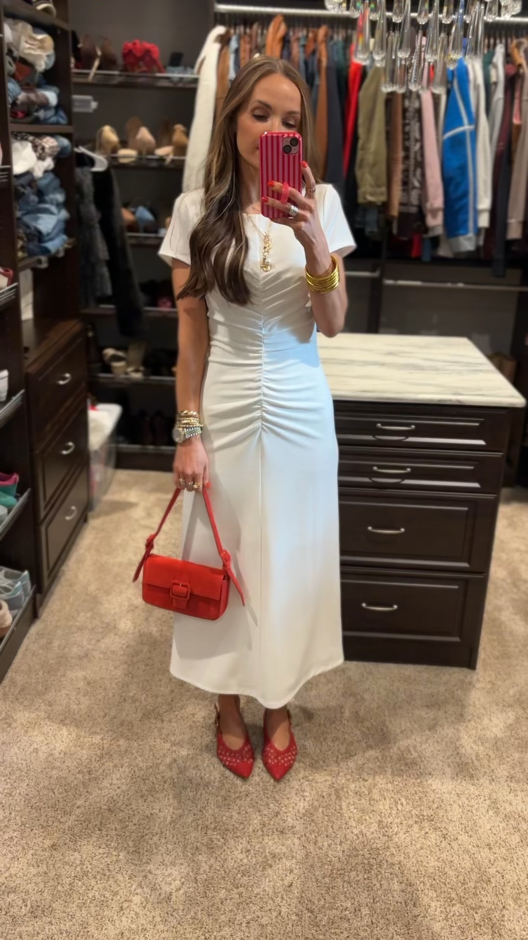 Sunday best in this gorgeous white @Anthropologie dress with red accessory pops