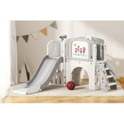 9 In 1 Toddler Slide for Kids Age 1+ with Drawing Board Basketball Indoor Outdoor Playground Set | Wayfair North America
