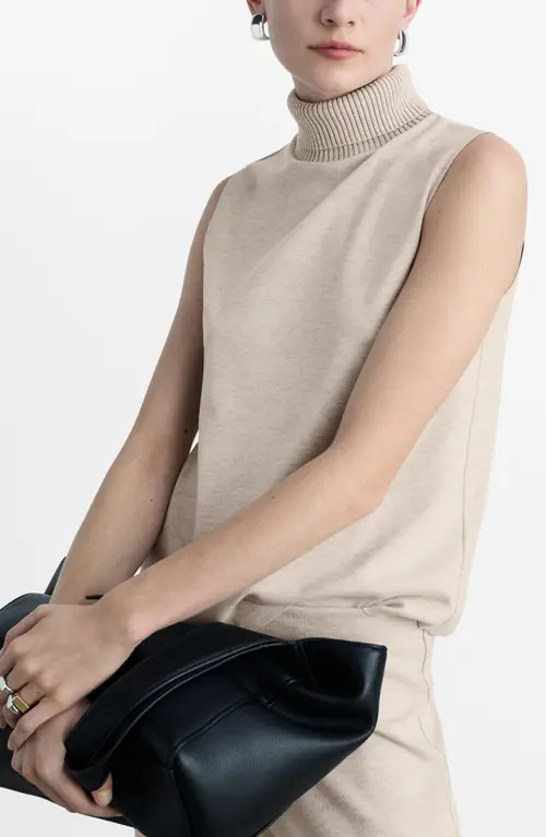MANGO Sleeveless Turtleneck Sweater in Beige at Nordstrom, Size Large | Nordstrom