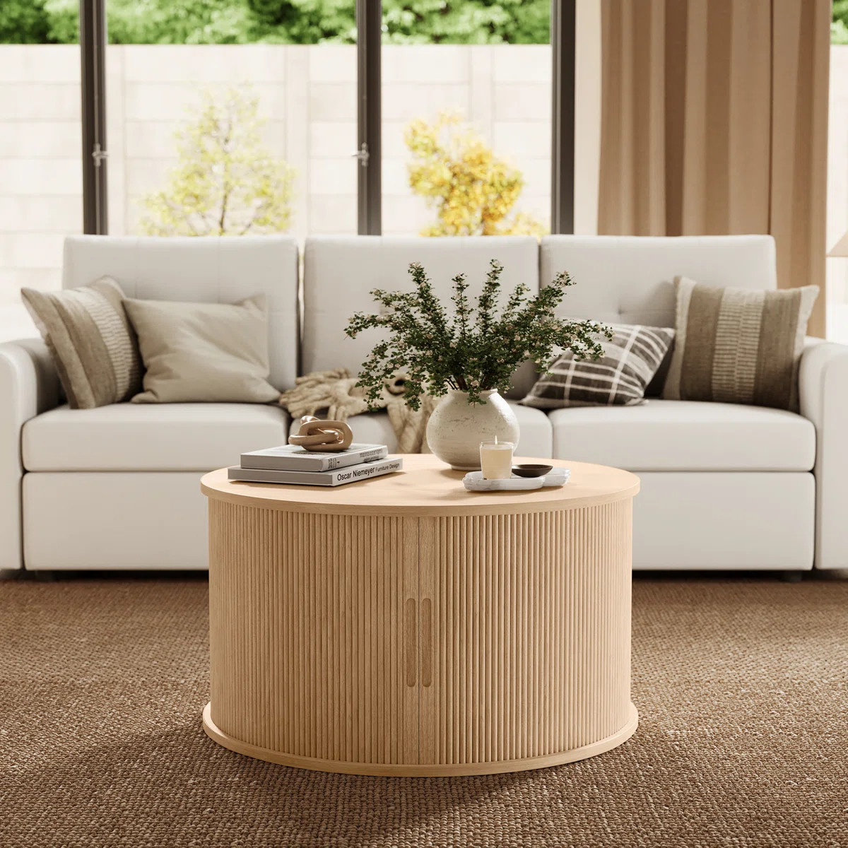 Fluted Coffee Table Round With Large Storage | Wayfair North America