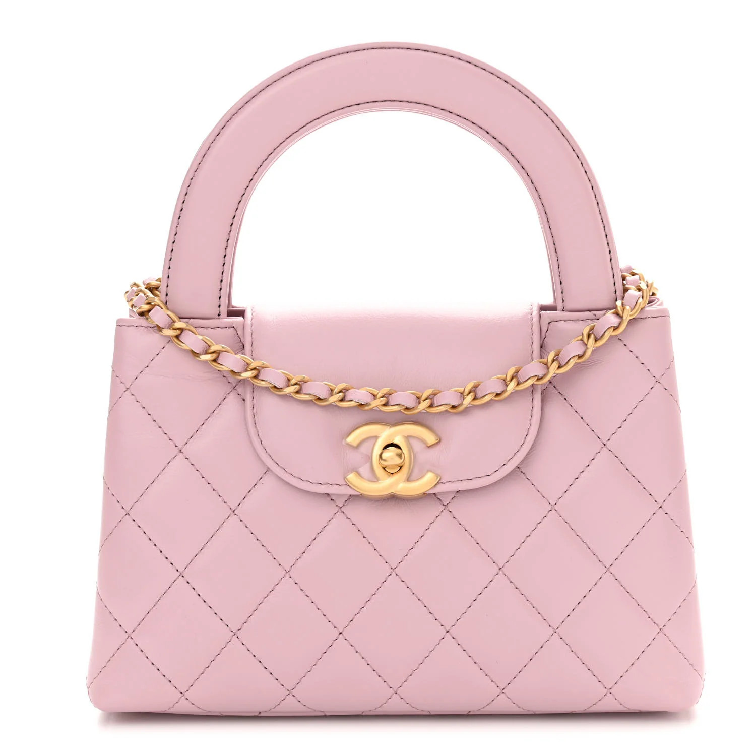 Shiny Aged Calfskin Quilted Nano Kelly Shopper Light Pink | FASHIONPHILE (US)