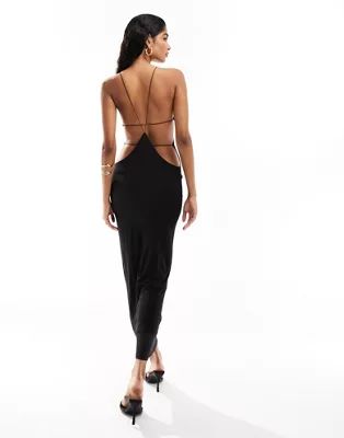 ASOS DESIGN halter maxi dress with extreme cut out back detail in black | ASOS (Global)
