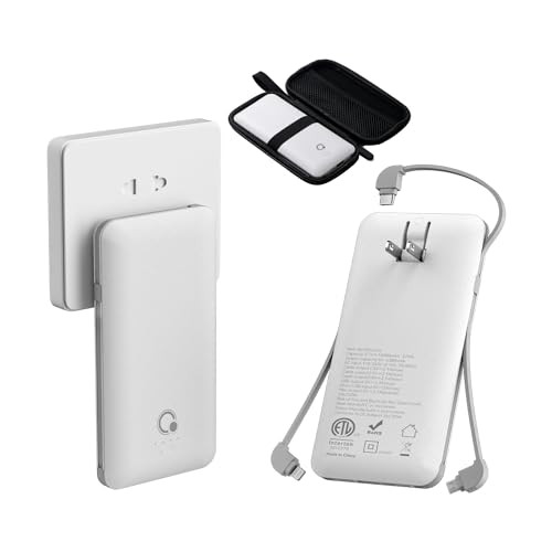 Q 10000mAh Power Bank, Slim Portable Charger,4 Output External Battery Pack with Built-in AC Wall Plug Micro USB C Three Cables Compatible with iPhone Android Phone Smart Watch | Amazon (US)