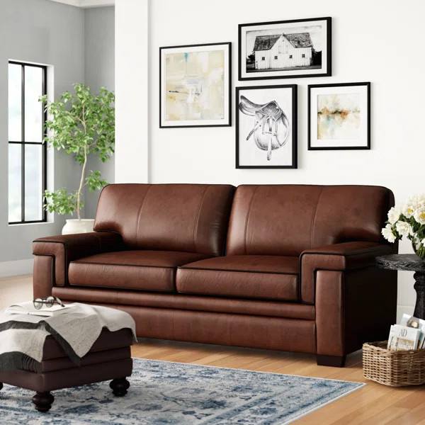 Cabott 85'' Genuine Leather Pillow Top Arm Sofa | Wayfair North America