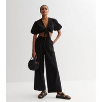 Black Linen Blend Tie Front Crop Top New Look | New Look (UK)