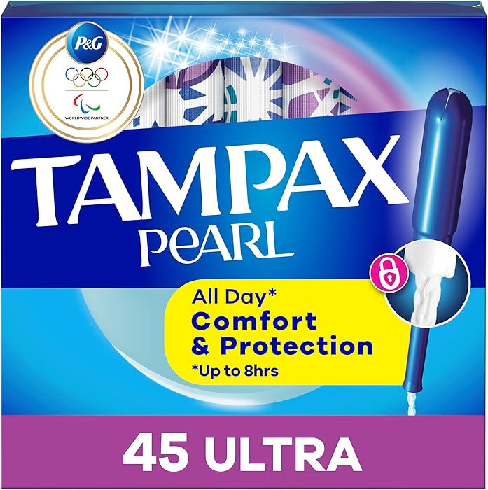 Tampax Pearl Tampons for Women, with LeakGuard Braid, Ultra Absorbency, Unscented, 45 Count | Amazon (US)