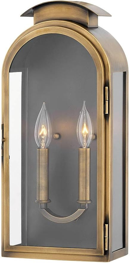 Hinkley Rowley Collection Two Light Outdoor Medium Wall Mount, Light Antique Brass w/Clear Glass | Amazon (US)