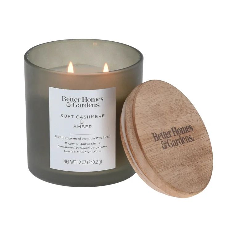 Better Homes & Gardens Soft Cashmere Amber Scented 2-Wick Jar Candle 12oz Frosted | Walmart (US)