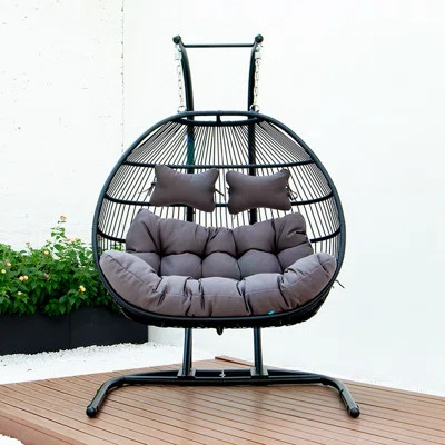 Kinwell Foldable Wicker Rattan Hanging Double Swing Egg Chair,hammock Chair, Aluminum Frame And Uv R | Wayfair North America