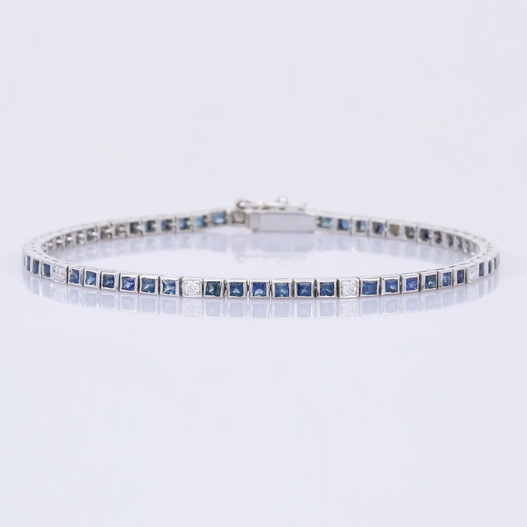Diamond and Blue Sapphire Tennis Bracelet 925 Sterling Silver - Etsy | Etsy (US)