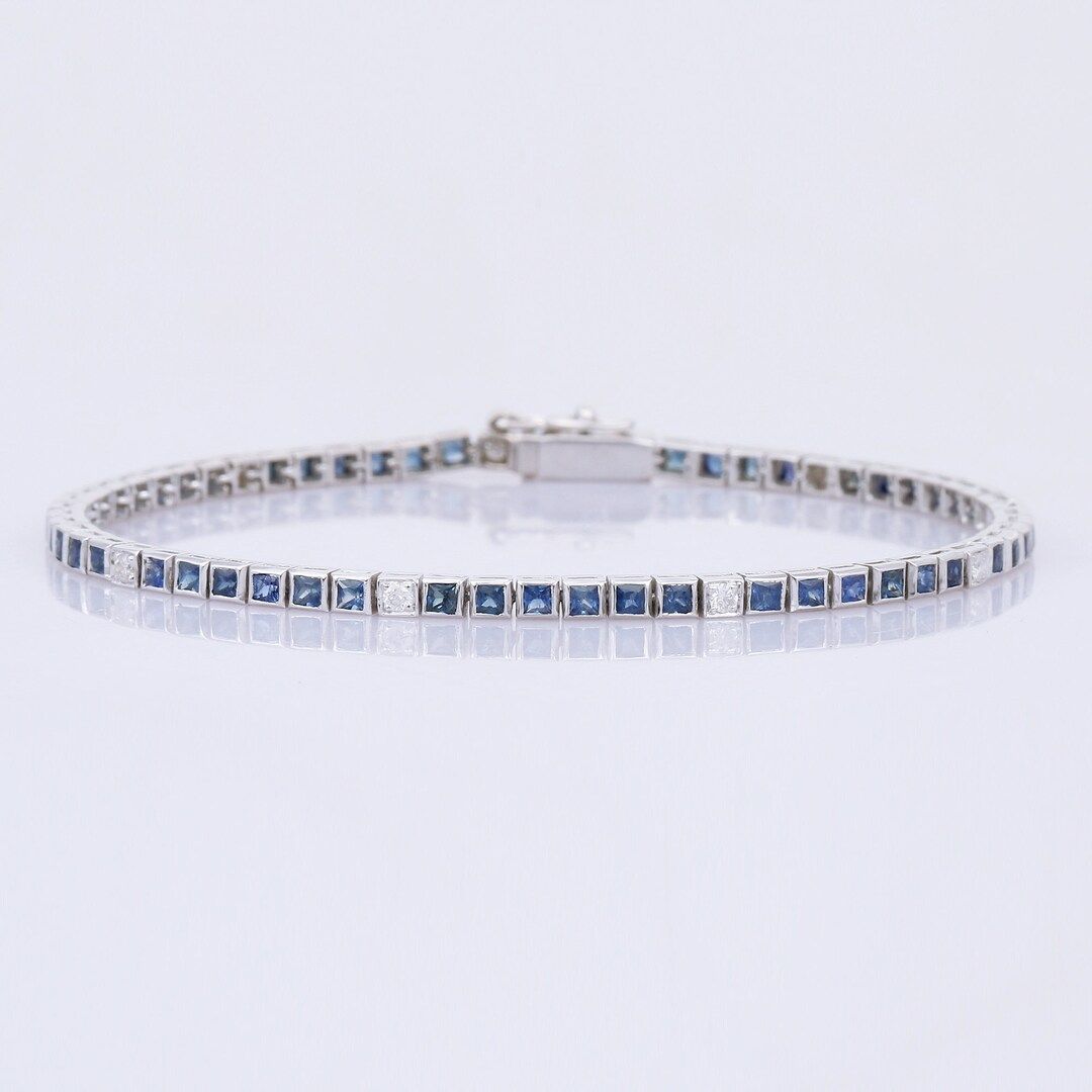 Diamond and Blue Sapphire Tennis Bracelet 925 Sterling Silver - Etsy | Etsy (US)