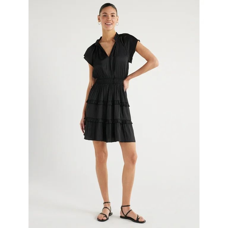 Scoop Women's Satin Mini Ruffle Dress with Cap Sleeves, Sizes XS-XXL - Walmart.com | Walmart (US)