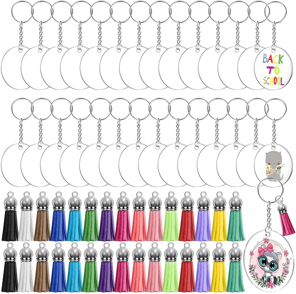 Audab 120pcs Acrylic Keychain Blanks for Vinyl Kit Including 30pcs Clear Acrylic Blanks, 30pcs Ke... | Amazon (US)