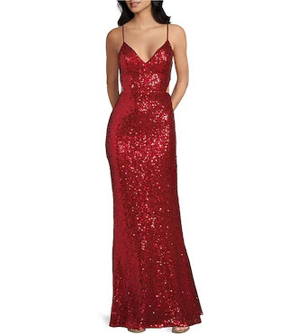 Honey and Rosie Sequin Lace-Up Back Cut-Out Long Dress | Dillard's | Dillard's