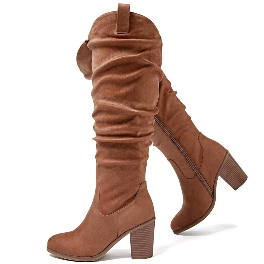 Luoika Women's Extra Wide Calf Cowboy Knee High Boots, Wide Width Cowgirl Slouchy Boots Chunky Pu... | Amazon (US)