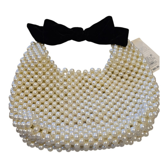 A New Day Elegant Pearl Beaded Handbag with Velvet Black Bow & Pearl Handle(23) | Poshmark
