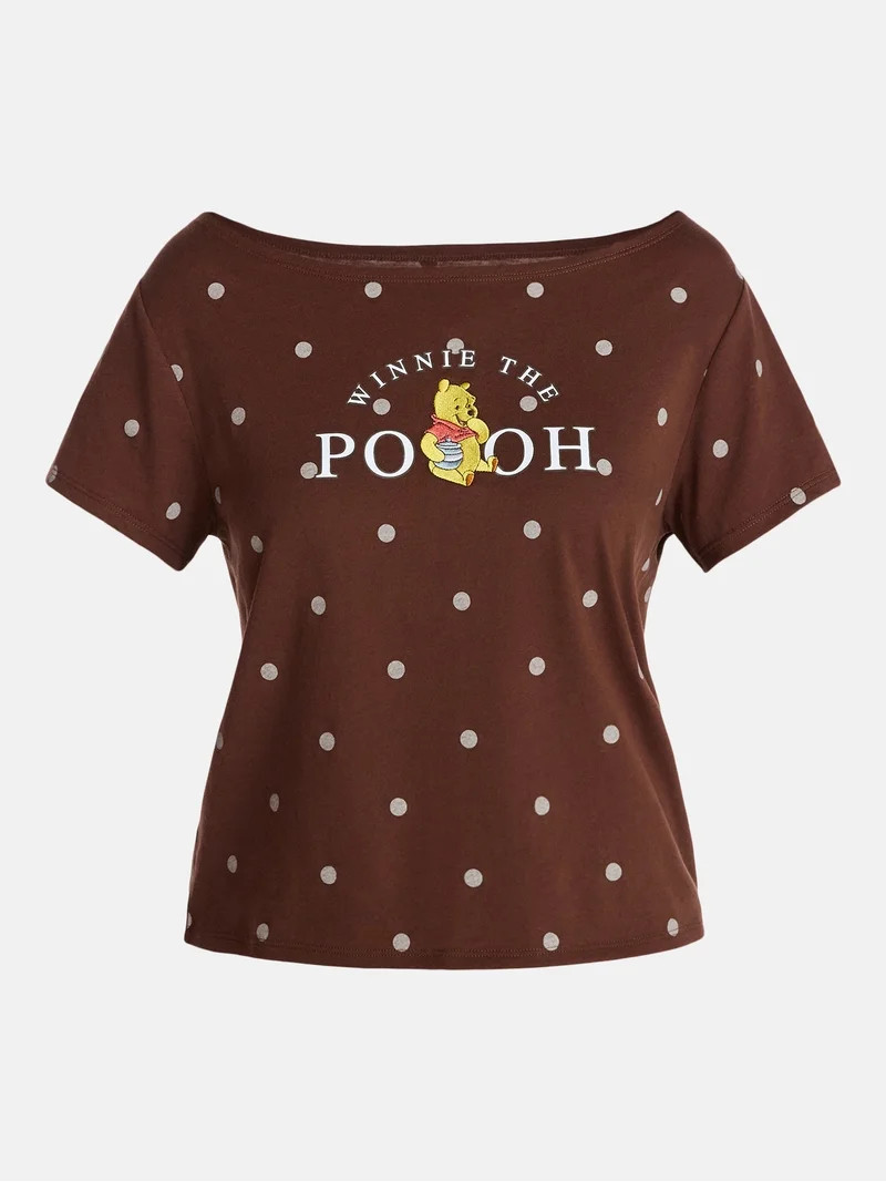 Winnie the Pooh Women's Off the Shoulder Skimmer Polka Dot Tee, Sizes XXS-XXL | Walmart (US)