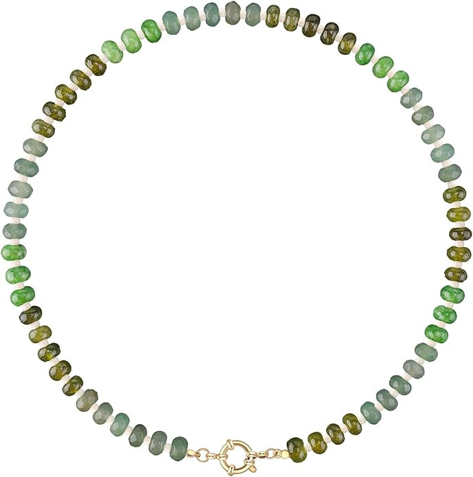 Amazon.com: LALAPPLE Colorful Beaded Gemstone Necklace for Women, Boho Rainbow Bead Choker with N... | Amazon (US)
