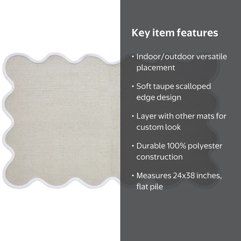 My Texas House Taupe Scallop Indoor/Outdoor Layering Rug, 24 in x 38 in | Walmart (US)