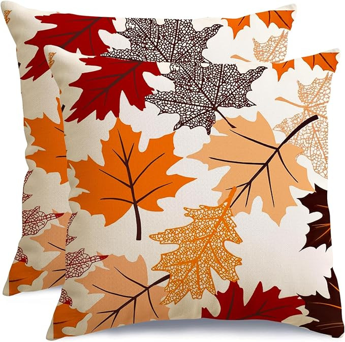 RABUSOFA Fall Pillow Covers 18x18 Set of 2,Maple Leaves Autumn Thanksgiving Pillows Decorative Th... | Amazon (US)