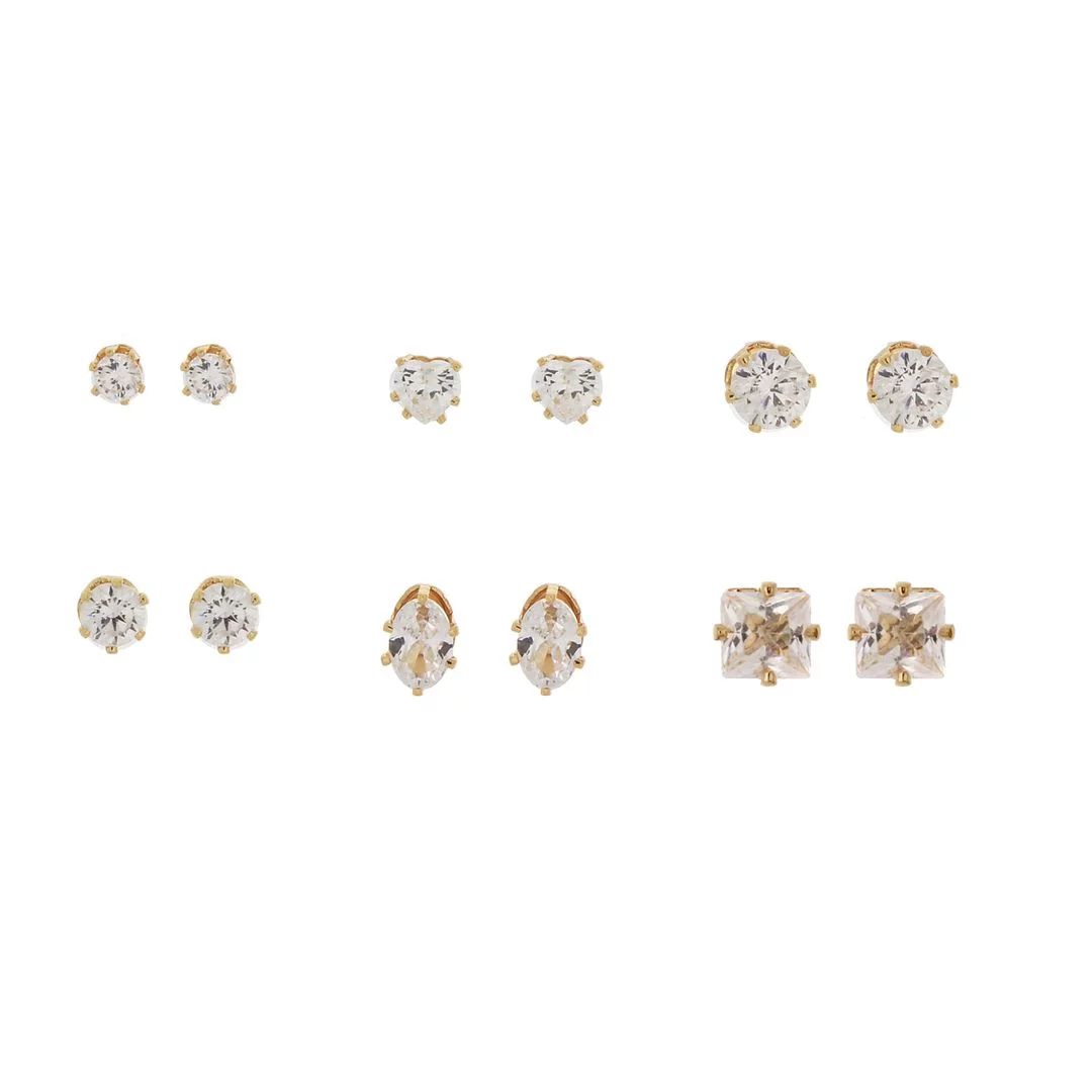 Time and Tru Women's Jewelry Essentials Simulated Diamond Stud Earrings, 6-Pack - Walmart.com | Walmart (US)
