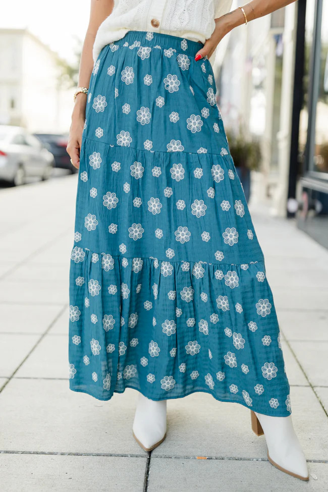 Let's Stick Together Teal Floral Maxi Skirt | Pink Lily
