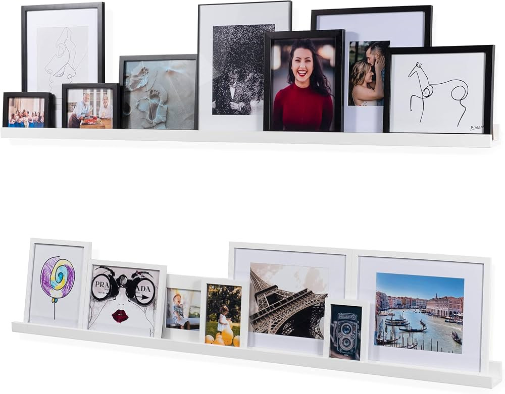 Wallniture Denver White 60 Inch Floating Shelves for Wall, Narrow Picture Ledge Shelf Set of 2,Wo... | Amazon (US)