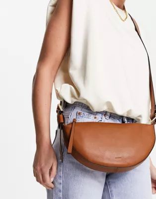 AllSaints half moon leather crossbody bag in brown | ASOS (Global)