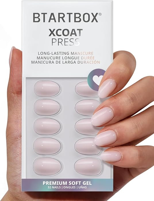 BTArtbox Press On Nails, Extra Short Almond Nude Pink Nails, 32Pcs Full Kit | Amazon (US)
