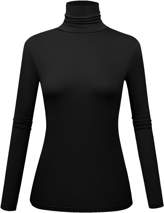 Women's Long Sleeve Turtleneck Shirts Slim Fitted Lightweight Base Layer Casual Tops | Amazon (US)