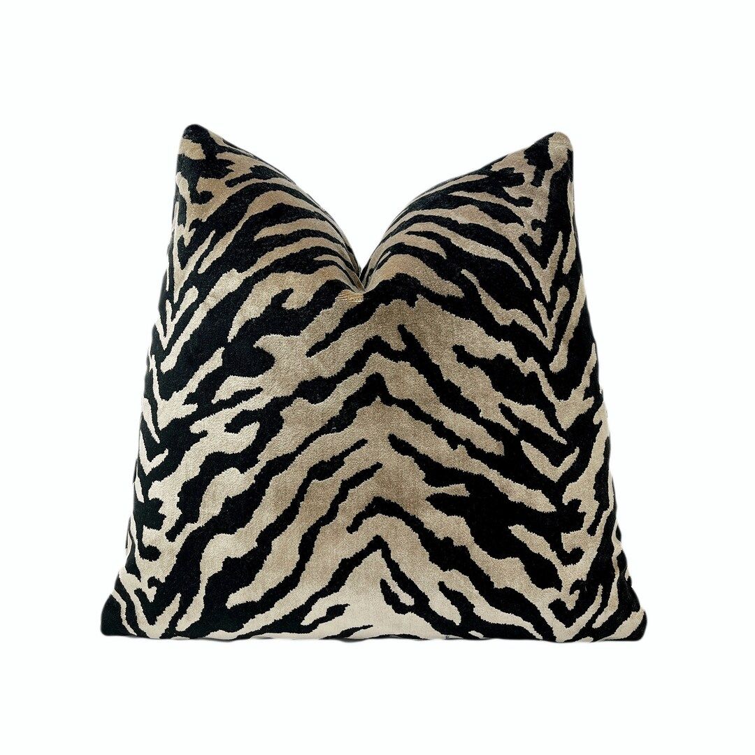 Taupe Black Zebra Velvet Animal Print Throw Pillow Cover | Plush Zebra Velvet Decorative Pillow C... | Etsy (US)